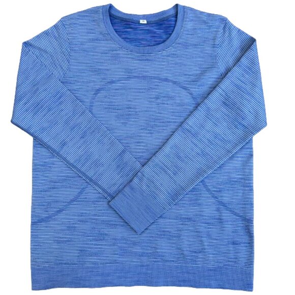Lululemon Swiftly Tech Long Sleeve 2.0 Crew Blue Stripe Seamless Size 8 - Picture 1 of 8